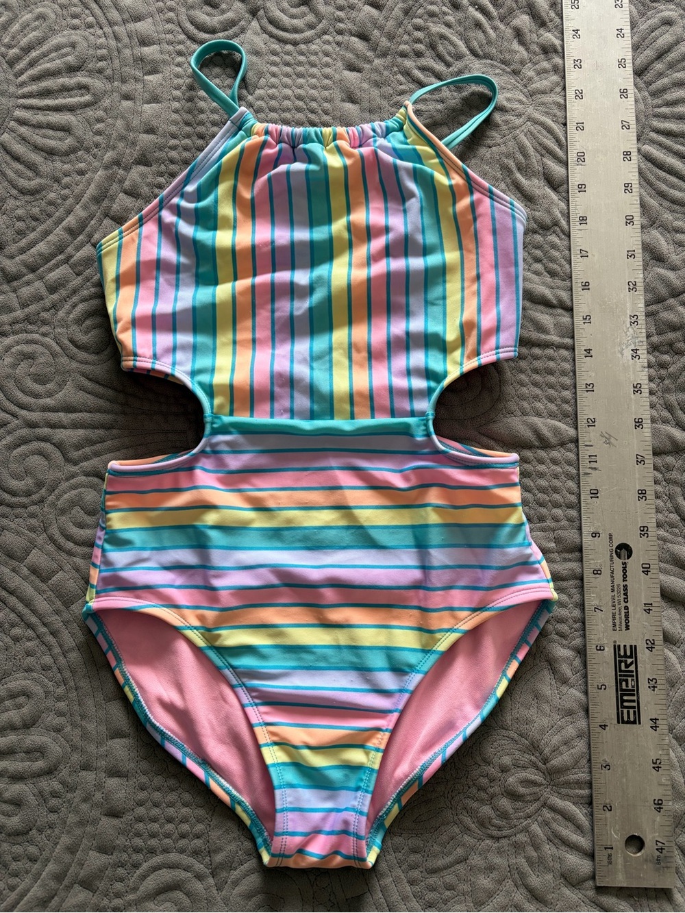 Cat & Jack Girls Rainbow Stripe Cut Out One Piece Swimsuit Size XS/S Pastel